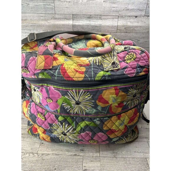 Vera Bradley Large Duffle Bag Weekender Overnight Jazzy blooms Floral Gray Pink - Picture 2 of 11
